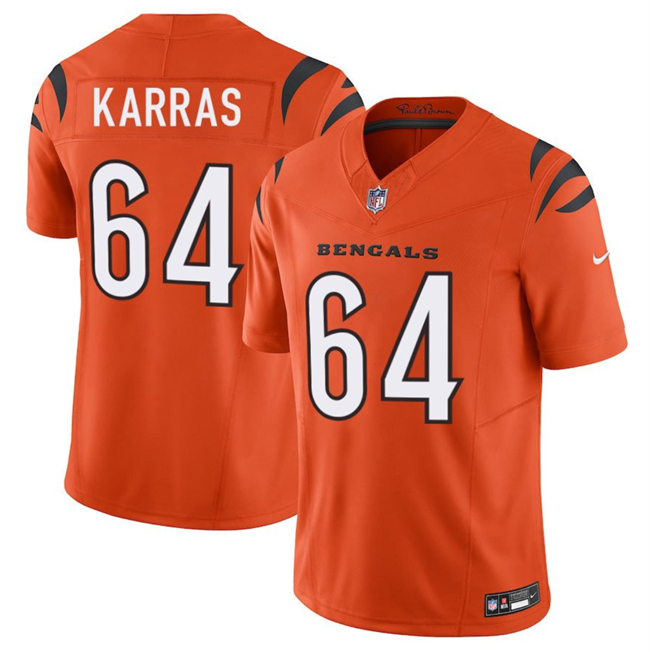 Men's Orange Cincinnati Bengals #64 Ted Karras 2025 F.U.S.E. Vapor Untouchable Limited Stitched Football Jersey